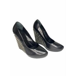 Giacomorelli‎ black leather studded wedge